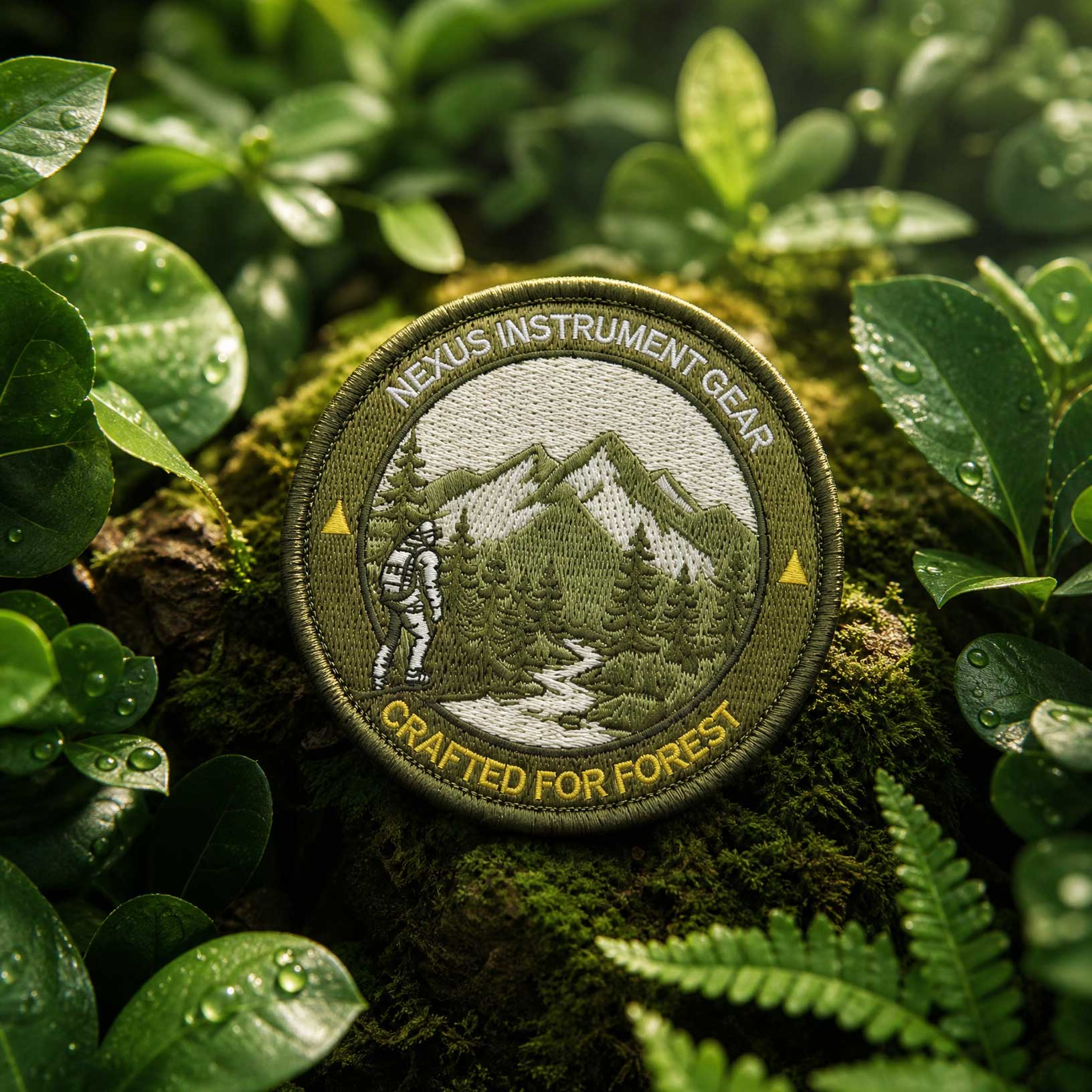 Écusson brodé Nexus Instrument Gear Crafted for Forest, design forêt vert olive